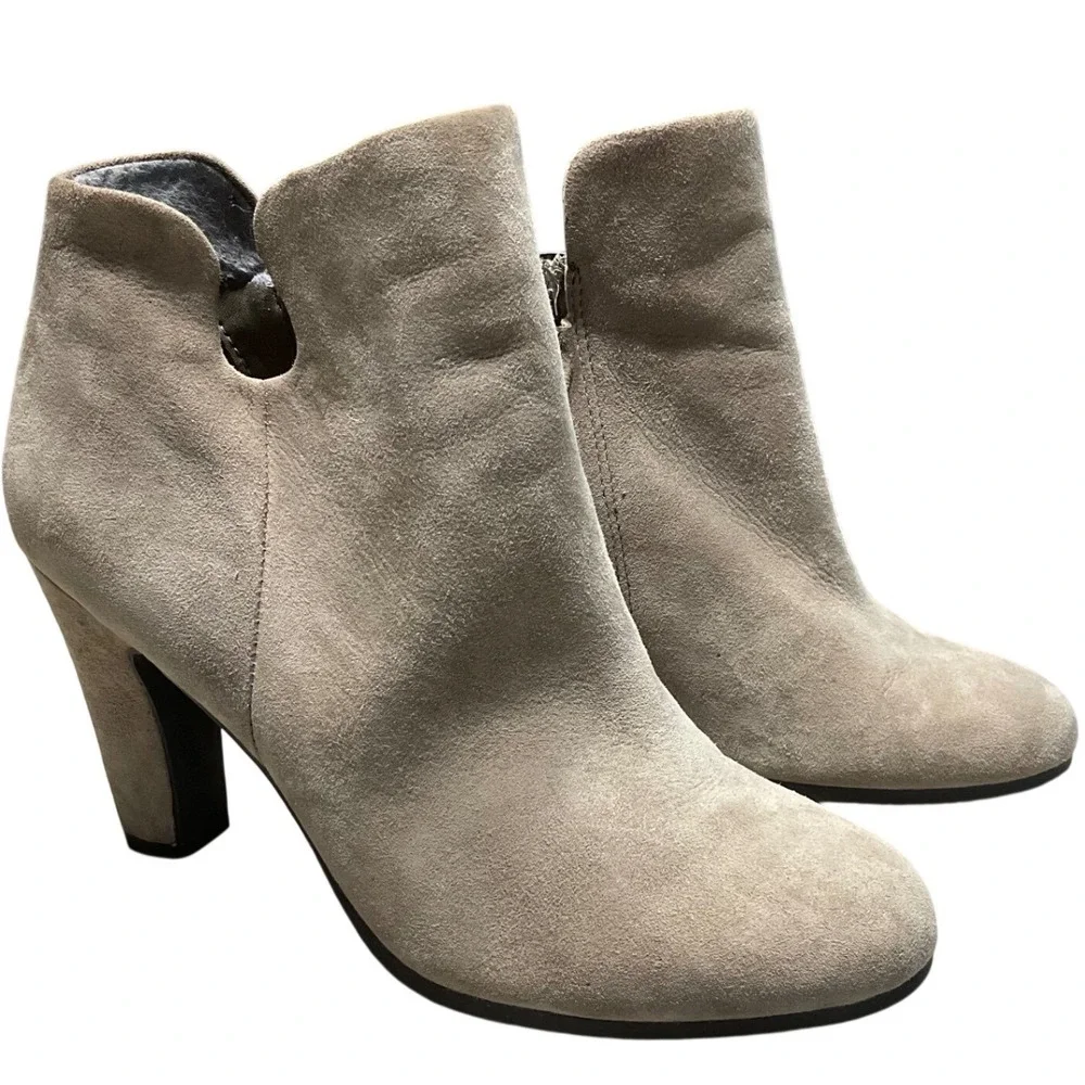 Sam Edelman Shelby Ankle Boots Womens 5M Suede Block Heel Taupe Booties